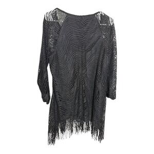 New Directions Woman 1X Black Crochet Fringe Tunic Metallic Shimmer Boho Goth